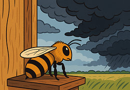 A bee looking out of a window. A storm is coming.