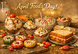 A collection of April Fool's Day foods.