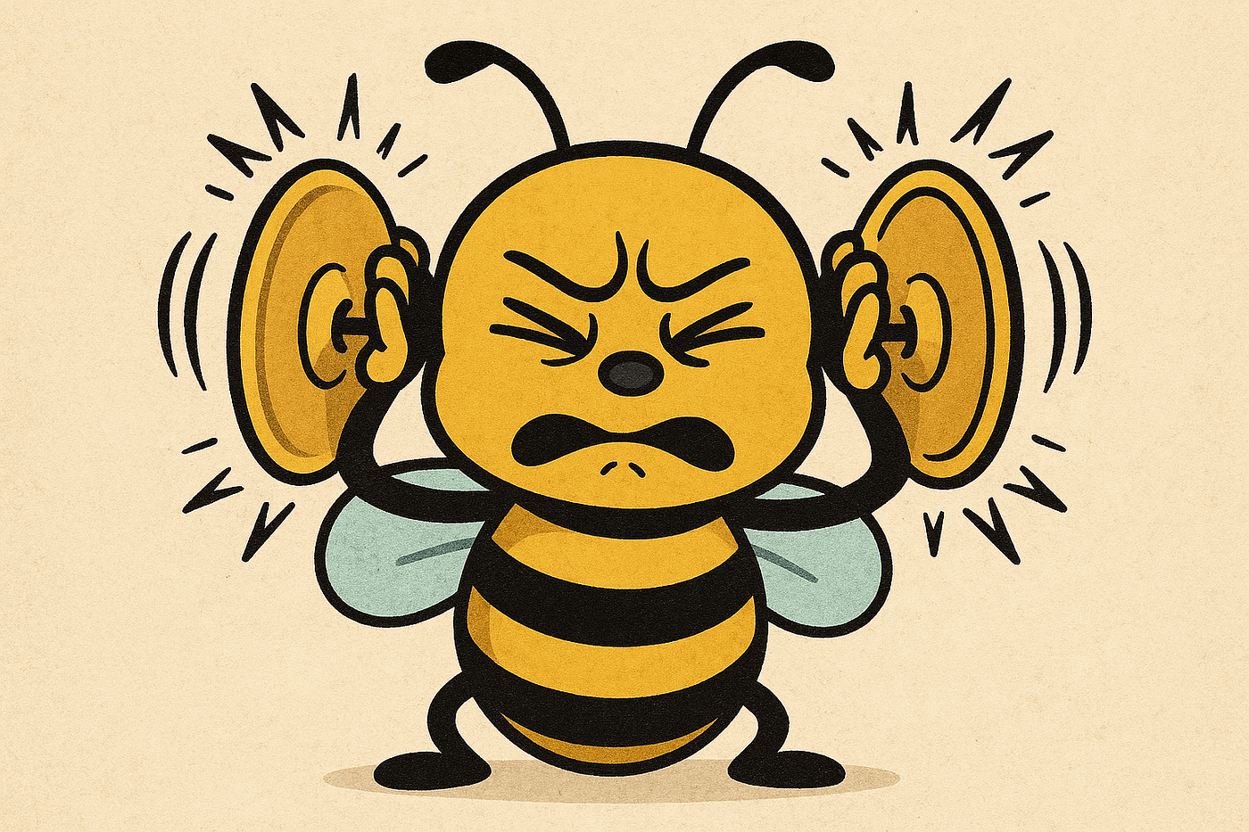 A very upset bee banging two symbols against her/his head.