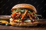 Kimchi burger, overflowing!