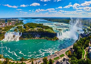 The rushing waters of Niagara Falls.