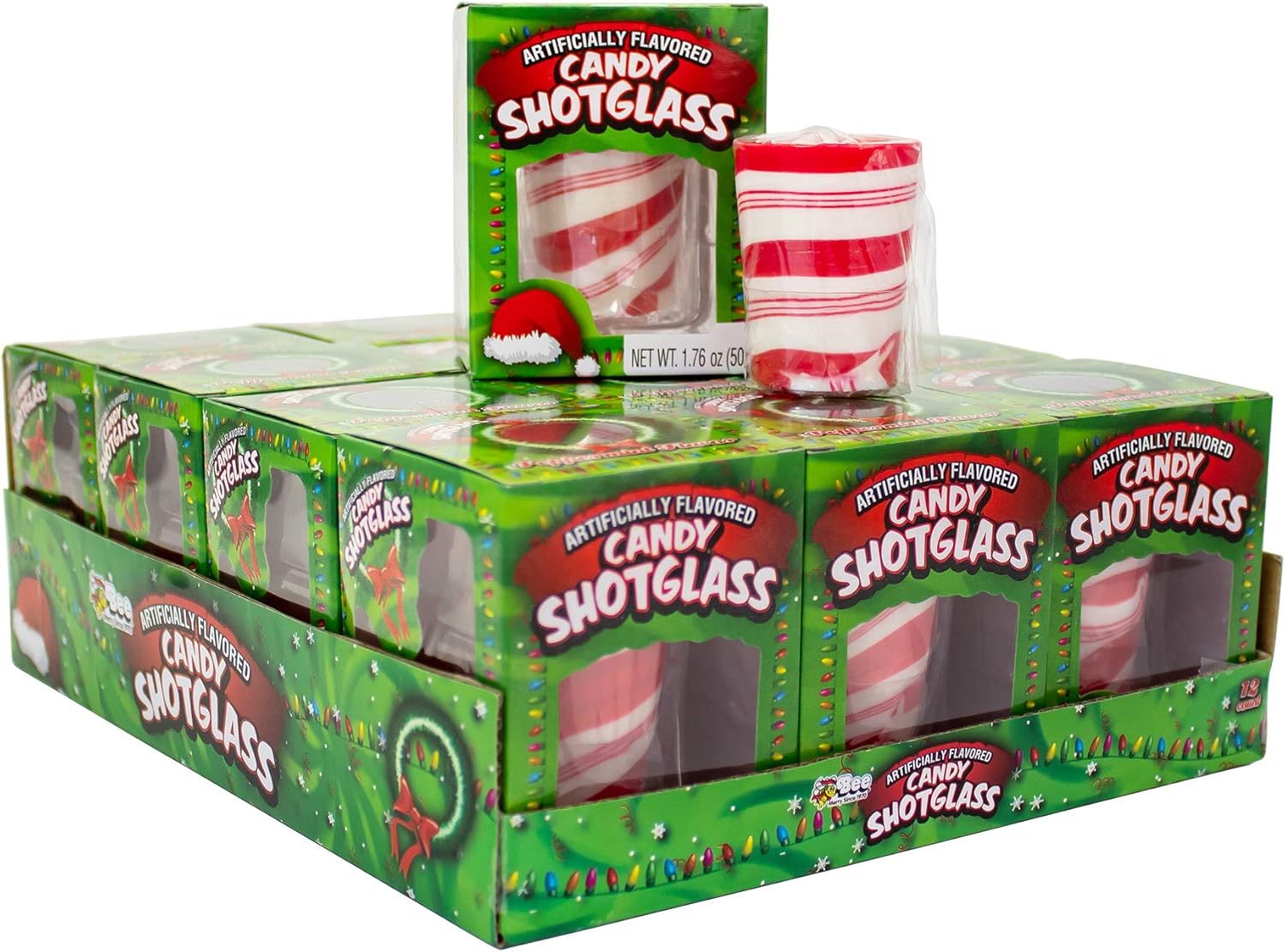 Bee International peppermint candy cane shot glasses, edible