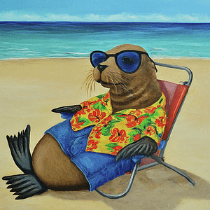 An otter laying on a beach chair getting a tan.