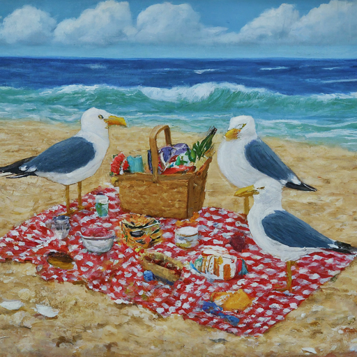 A funny image of gulls picnicking.