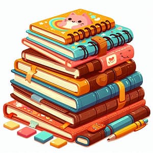 A drawn stack of journals