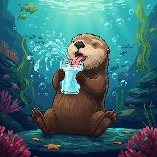 A big fat adorable sea otter holding a glass of saltwater and its about to gargle with it. I guess otters get sore throats, too!