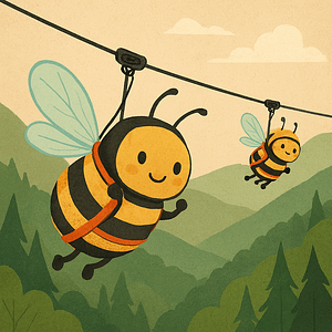 2 bees on a zipline.