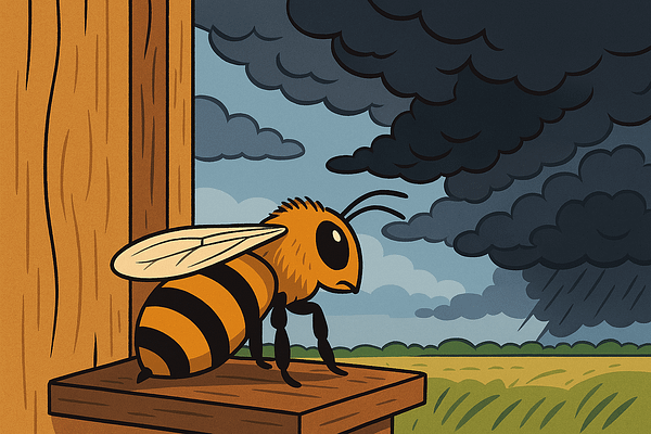A bee looking out of a window. A storm is coming.