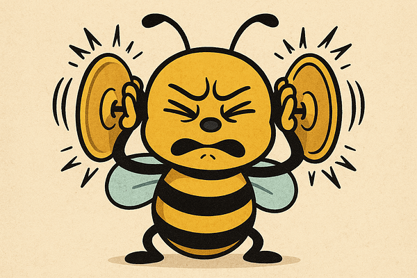 A very upset bee banging two symbols against her/his head.