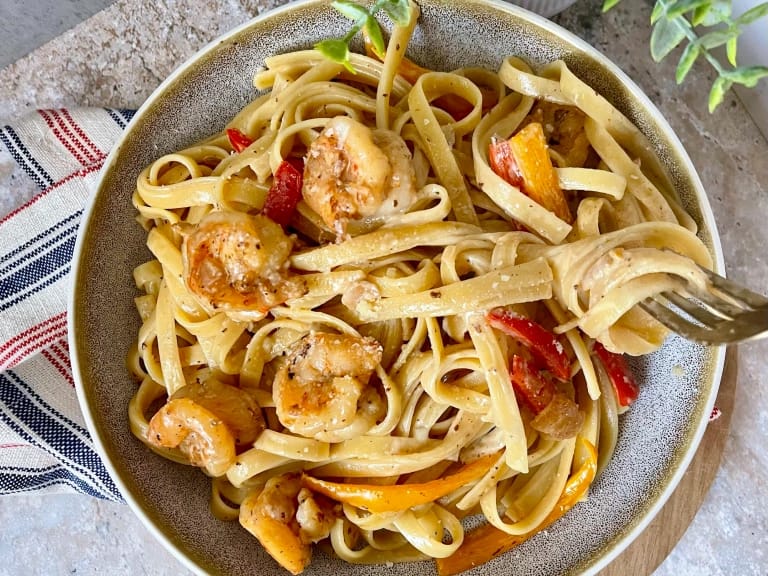 A plate full of Cajun Shrimp Pasta